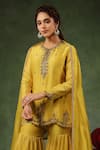 Shop_Label Niti Bothra_Yellow Chanderi Silk Embroidery Zardozi Round Floral Kurta Gharara Set _Online_at_Aza_Fashions