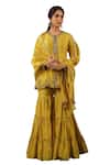 Buy_Label Niti Bothra_Yellow Chanderi Silk Embroidery Zardozi Round Floral Kurta Gharara Set 