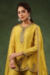 Buy_Label Niti Bothra_Yellow Chanderi Silk Embroidery Zardozi Round Floral Kurta Gharara Set _Online