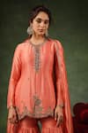 Shop_Label Niti Bothra_Peach Chanderi Silk Embroidery Zardozi Round Paisley Kurta Gharara Set 