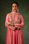 Shop_Label Niti Bothra_Pink Kurta And Pant Chanderi Silk Embroidery Zardozi Keyhole Sequin Set _Online_at_Aza_Fashions