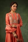 Label Niti Bothra_Peach Kurta And Pant Chanderi Silk Embroidery Zardozi Keyhole Yoke Set _Online