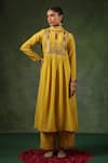 Buy_Label Niti Bothra_Yellow Kurta And Pant Chanderi Silk Embroidery Zardozi Keyhole Set _Online_at_Aza_Fashions