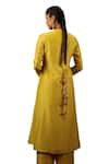 Label Niti Bothra_Yellow Kurta And Pant Chanderi Silk Embroidery Zardozi Keyhole Set _Online