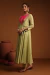 Buy_Label Niti Bothra_Green Anarkali And Pant Chanderi Silk Embroidery Colorblock Angrakha Set _Online_at_Aza_Fashions