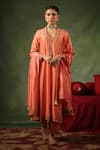 Buy_Label Niti Bothra_Peach Kurta And Pant Chanderi Silk Embroidery Zardozi U Neck Paan Butta Set _at_Aza_Fashions