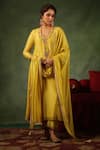 Buy_Label Niti Bothra_Yellow Kurta And Pant Chanderi Silk Embroidery Zardozi U Neck Set _at_Aza_Fashions