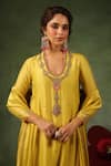 Label Niti Bothra_Yellow Kurta And Pant Chanderi Silk Embroidery Zardozi U Neck Set _Online