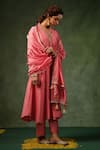 Buy_Label Niti Bothra_Pink Kurta And Pant Chanderi Silk Embroidery Zardozi V Neck Phool Neckline Set _at_Aza_Fashions