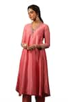 Buy_Label Niti Bothra_Pink Kurta And Pant Chanderi Silk Embroidery Zardozi V Neck Phool Neckline Set _Online_at_Aza_Fashions