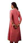 Shop_Label Niti Bothra_Pink Kurta And Pant Chanderi Silk Embroidery Zardozi V Neck Phool Neckline Set 