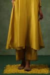 Label Niti Bothra_Yellow Kurta And Pant Chanderi Silk Embroidery Zardozi V Neck Neckline Set _at_Aza_Fashions