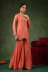 Buy_Label Niti Bothra_Peach Chanderi Silk Embroidery Zardozi Round Floral Kurta Sharara Set _Online_at_Aza_Fashions