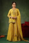 Buy_Label Niti Bothra_Yellow Chanderi Silk Embroidery Zardozi Round Floral Stripe Kurta Sharara Set _at_Aza_Fashions