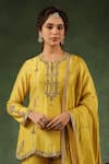 Buy_Label Niti Bothra_Yellow Chanderi Silk Embroidery Zardozi Round Floral Stripe Kurta Sharara Set 