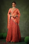 Buy_Label Niti Bothra_Peach Chanderi Silk Embroidery Zardozi Scoop Neck Lehenga Set _at_Aza_Fashions