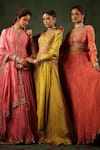 Shop_Label Niti Bothra_Peach Chanderi Silk Embroidery Zardozi Scoop Neck Lehenga Set 