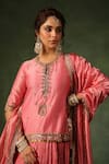 Label Niti Bothra_Pink Chanderi Silk Embroidery Zardozi Round Kurta Lehenga Set _at_Aza_Fashions