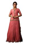 Label Niti Bothra_Pink Chanderi Silk Embroidery Zardozi Round Kurta Lehenga Set _Online