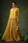 Shop_Label Niti Bothra_Yellow Chanderi Silk Embroidery Zardozi Round Work Kurta Lehenga Set _Online_at_Aza_Fashions