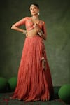 Buy_Label Niti Bothra_Peach Chanderi Silk Embroidery Zardozi V Neck Pearl Lehenga Set _Online_at_Aza_Fashions