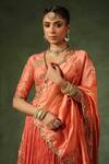 Label Niti Bothra_Peach Chanderi Silk Embroidery Zardozi V Neck Pearl Lehenga Set _Online