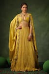 Buy_Label Niti Bothra_Yellow Chanderi Silk Embroidery Zardozi V Neck Butta Lehenga Set _at_Aza_Fashions