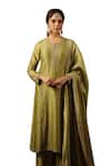 Buy_Label Niti Bothra_Green Kurta And Pant Chanderi Silk Embroidery Zardozi Round Set _Online_at_Aza_Fashions