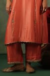 Label Niti Bothra_Peach Kurta And Pant Chanderi Silk Embroidery Zardozi Round Leaf Stripe Set _Online_at_Aza_Fashions