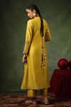 Shop_Label Niti Bothra_Yellow Kurta And Pant Chanderi Silk Embroidery Zardozi Round Patti Set _at_Aza_Fashions