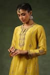 Label Niti Bothra_Yellow Kurta And Pant Chanderi Silk Embroidery Zardozi Round Patti Set _at_Aza_Fashions