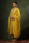 Label Niti Bothra_Yellow Kurta And Pant Chanderi Silk Embroidery Zardozi Round Patti Set _Online