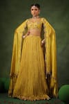 Buy_Label Niti Bothra_Yellow Chanderi Silk Embroidery Zardozi Leaf Neck Phool Butta Lehenga Set _at_Aza_Fashions