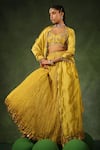 Buy_Label Niti Bothra_Yellow Chanderi Silk Embroidery Zardozi Leaf Neck Phool Butta Lehenga Set 