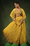 Shop_Label Niti Bothra_Yellow Chanderi Silk Embroidery Zardozi Leaf Neck Phool Butta Lehenga Set 