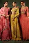 Label Niti Bothra_Yellow Chanderi Silk Embroidery Zardozi Leaf Neck Phool Butta Lehenga Set _Online