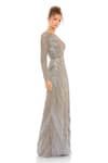 Mac Duggal_Grey Net Embellished Bead Round Stripe Gown _Online_at_Aza_Fashions