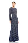 Buy_Mac Duggal_Blue Net Embellished Bead Round Stripe Gown _at_Aza_Fashions