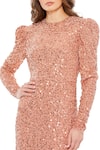 Mac Duggal_Pink Fabric Embellished Round Frill Dress _Online_at_Aza_Fashions