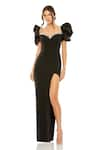 Buy_Mac Duggal_Black Satin Fabric Embellished Stone Sweetheart Jewel Slit Gown _at_Aza_Fashions