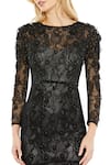 Mac Duggal_Black Polyester, Lace Stones, Applique Round , Crew Dress _Online_at_Aza_Fashions