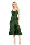 Buy_Mac Duggal_Green Charmeuse Fabric Solid Cowl Strappy Layered Dress _at_Aza_Fashions