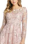 Mac Duggal_Pink 100% Polyester Embellished Stone Round Floral Embroidered Dress _Online_at_Aza_Fashions