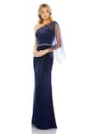 Buy_Mac Duggal_Blue Jersey Embellished Stone Shoulder Crystal Gown _at_Aza_Fashions