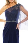 Mac Duggal_Blue Jersey Embellished Stone Shoulder Crystal Gown _Online_at_Aza_Fashions