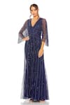 Buy_Mac Duggal_Blue Net Embellished Sequin V-neck Cape Sleeve Gown _at_Aza_Fashions