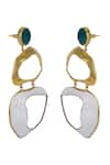 Shop_Varnika Arora_Green Enameled Drift Abstract Earrings _Online_at_Aza_Fashions