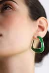 Varnika Arora_Green Lagoon Enameled Abstract Hoops _Online_at_Aza_Fashions