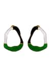 Shop_Varnika Arora_Gold Plated Enameled Crest Tri Color Block Earrings _at_Aza_Fashions