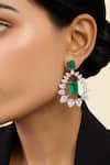 ISHARYA_Green Cubic Zirconia Indian Chandelier Statement Earrings _Online_at_Aza_Fashions